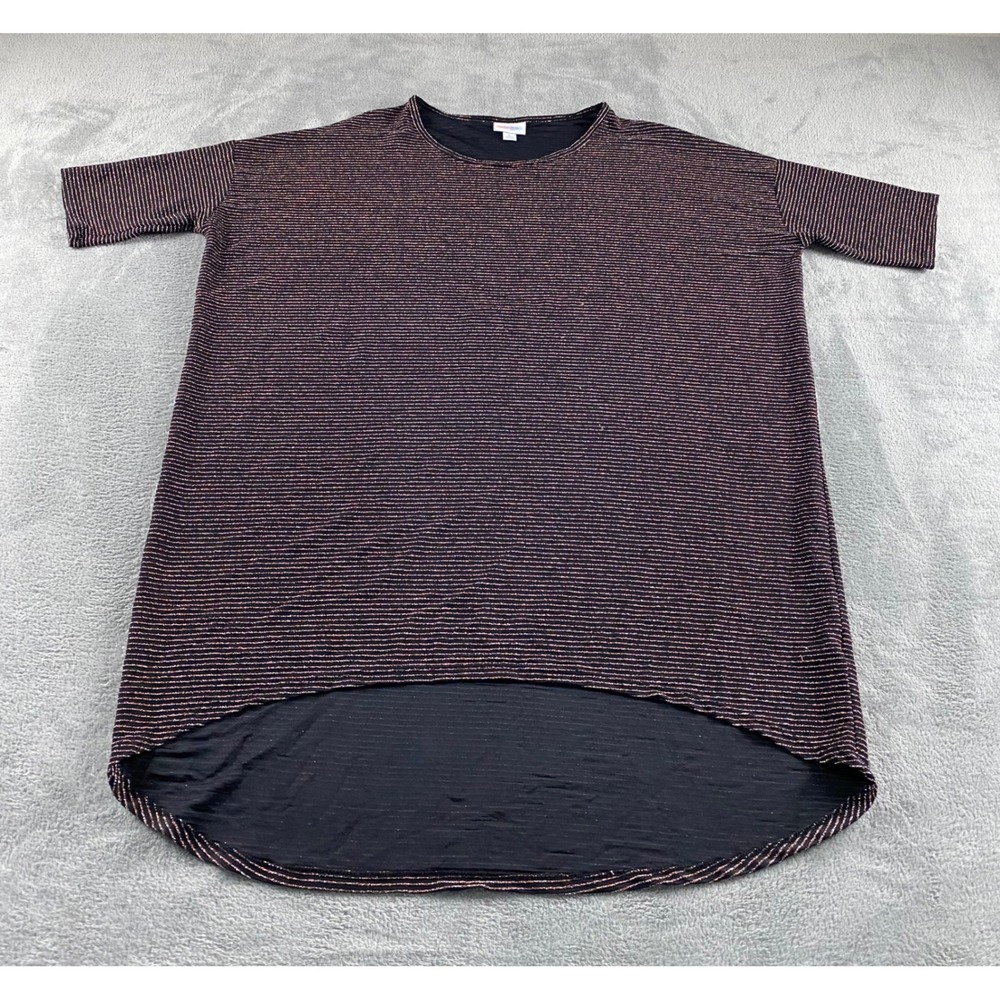 LuLaRoe Womens Black Rose Gold Metallic Striped High Low Tunic Top Large